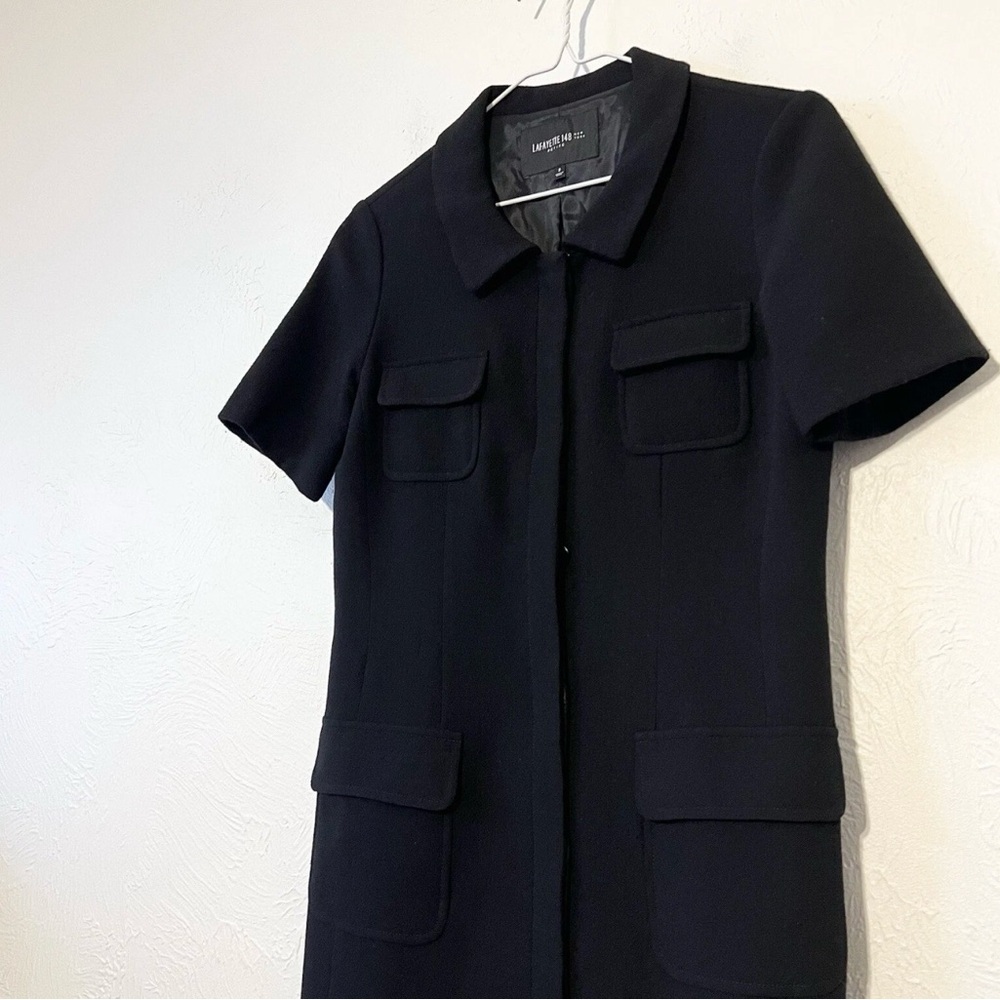 Lafayette 148 Black  Dress 100% Wool Front Pockets Size 2 No Belt Shift Career